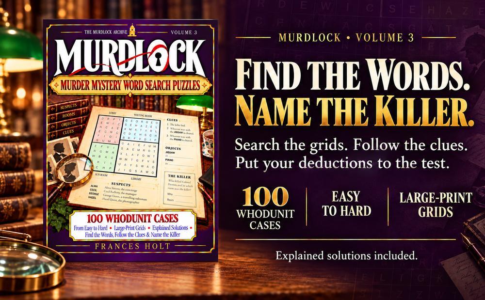 MURDLOCK Volume 3, Word Search Puzzles: find the words, name the killer