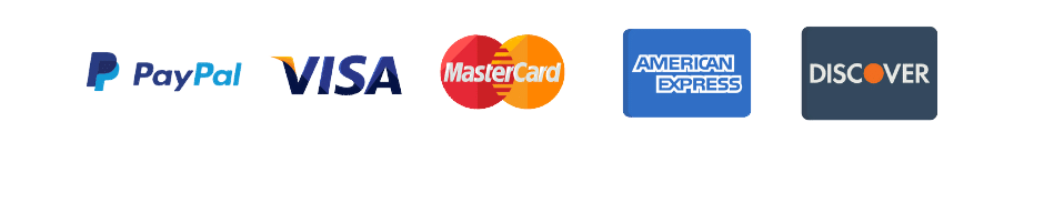 PayPal, Visa, MasterCard, American Express, Discover